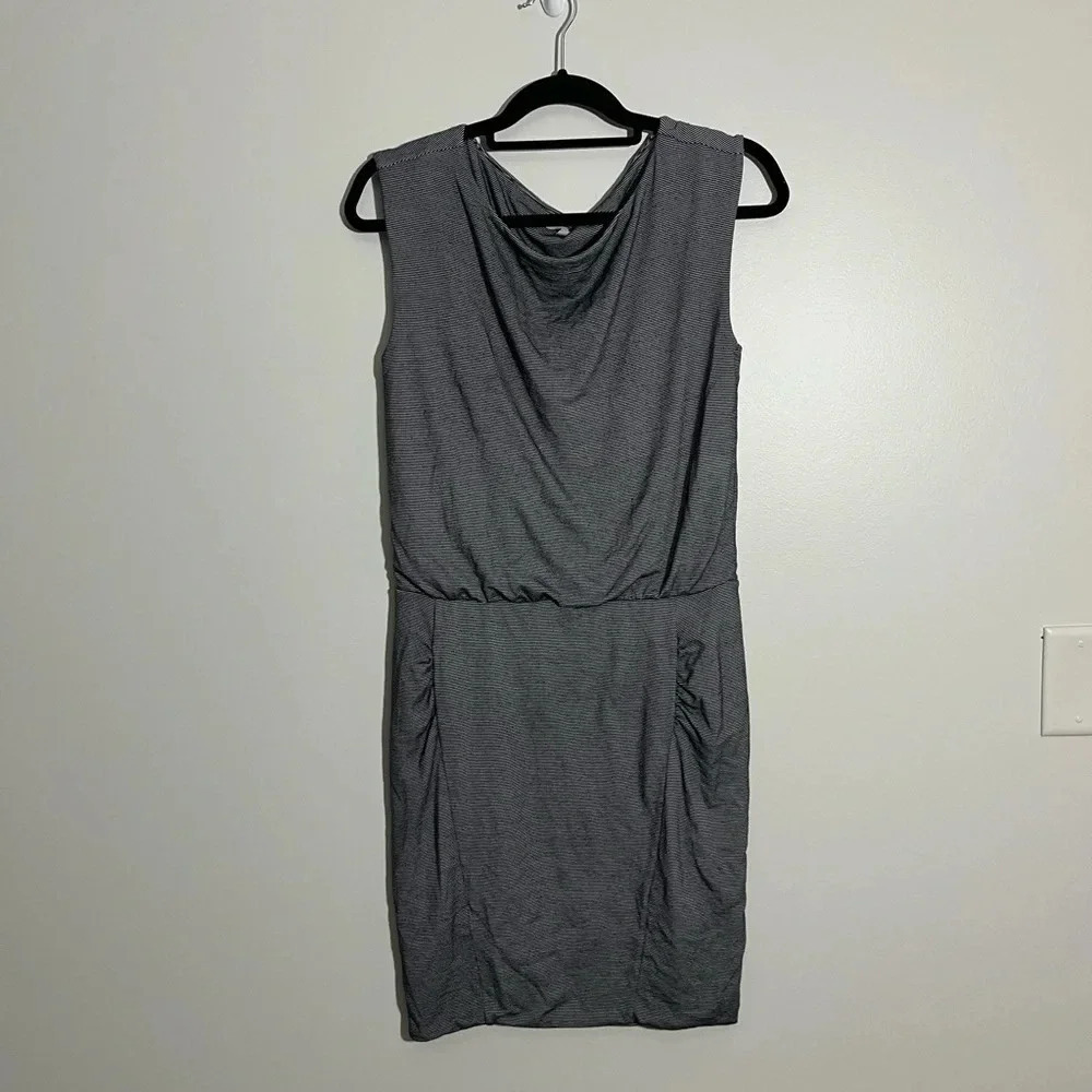 Athleta Black White Striped Cowl Neck Dress Pockets Style 243062 Mens S‎